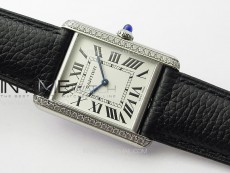 Tank Louis Ladies 25mm SS/Crystal 8848F 1:1 Best Edition White Dial on Black Leather Strap Ronda Quartz