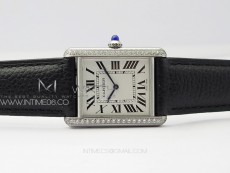 Tank Louis Ladies 25mm SS/Crystal 8848F 1:1 Best Edition White Dial on Black Leather Strap Ronda Quartz