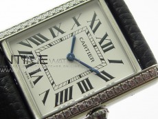 Tank Louis Ladies 25mm SS/Crystal 8848F 1:1 Best Edition White Dial on Black Leather Strap Ronda Quartz