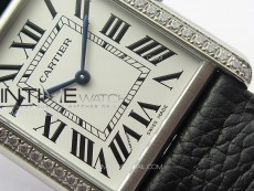 Tank Louis Ladies 25mm SS/Crystal 8848F 1:1 Best Edition White Dial on Black Leather Strap Ronda Quartz