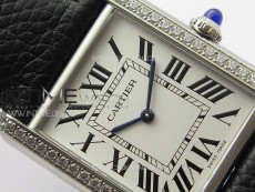 Tank Louis Ladies 25mm SS/Crystal 8848F 1:1 Best Edition White Dial on Black Leather Strap Ronda Quartz