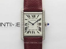 Tank Louis Ladies 25mm SS/Crystal 8848F 1:1 Best Edition White Dial on Dark Red Leather Strap Ronda Quartz