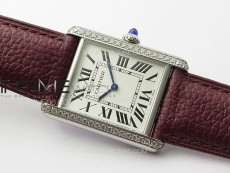 Tank Louis Ladies 25mm SS/Crystal 8848F 1:1 Best Edition White Dial on Dark Red Leather Strap Ronda Quartz