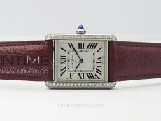 Tank Louis Ladies 25mm SS/Crystal 8848F 1:1 Best Edition White Dial on Dark Red Leather Strap Ronda Quartz