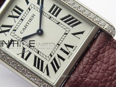 Tank Louis Ladies 25mm SS/Crystal 8848F 1:1 Best Edition White Dial on Dark Red Leather Strap Ronda Quartz