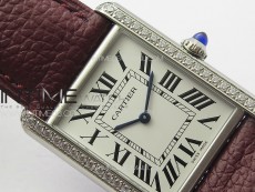 Tank Louis Ladies 25mm SS/Crystal 8848F 1:1 Best Edition White Dial on Dark Red Leather Strap Ronda Quartz