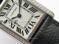 Tank Louis Ladies 22mm SS/Crystal 8848F 1:1 Best Edition White Dial on Black Leather Strap Ronda Quartz
