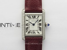 Tank Louis Ladies 22mm SS/Crystal 8848F 1:1 Best Edition White Dial on Dark Red Leather Strap Ronda Quartz