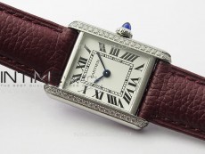 Tank Louis Ladies 22mm SS/Crystal 8848F 1:1 Best Edition White Dial on Dark Red Leather Strap Ronda Quartz