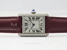 Tank Louis Ladies 22mm SS/Crystal 8848F 1:1 Best Edition White Dial on Dark Red Leather Strap Ronda Quartz