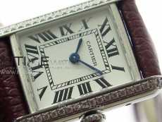 Tank Louis Ladies 22mm SS/Crystal 8848F 1:1 Best Edition White Dial on Dark Red Leather Strap Ronda Quartz