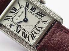 Tank Louis Ladies 22mm SS/Crystal 8848F 1:1 Best Edition White Dial on Dark Red Leather Strap Ronda Quartz