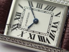 Tank Louis Ladies 22mm SS/Crystal 8848F 1:1 Best Edition White Dial on Dark Red Leather Strap Ronda Quartz