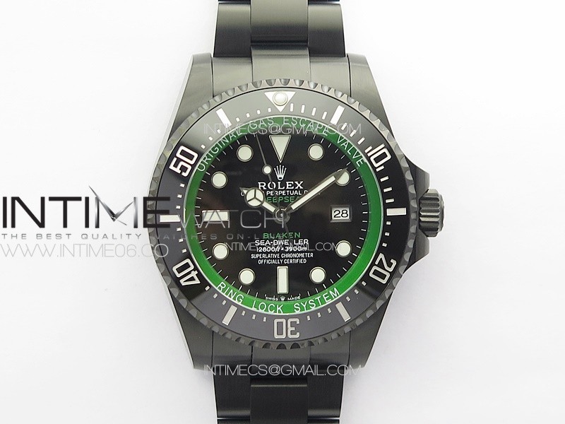 Sea-Dweller 116660 Blaken DLC Green Inner BP Best Edition Black Dial on SS Bracelet A2824