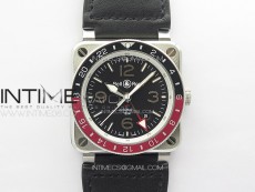 BR03-93 GMT SS B50 Black Dial on Black Leather Strap MIYOTA 9015 V2 (Free Leather Strap)