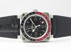 BR03-93 GMT SS B50 Black Dial on Black Leather Strap MIYOTA 9015 V2 (Free Leather Strap)