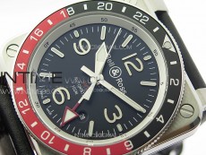 BR03-93 GMT SS B50 Black Dial on Black Leather Strap MIYOTA 9015 V2 (Free Leather Strap)