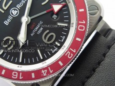 BR03-93 GMT SS B50 Black Dial on Black Leather Strap MIYOTA 9015 V2 (Free Leather Strap)