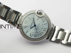 Ballon Bleu 33mm Diamonds Bezel SS K3F 1:1 Best Edition Ice Blue Dial on SS Bracelet A076