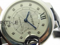 Ballon Bleu 33mm SS K3F 1:1 Best Edition White Textured Dia Markers Dial on Black Leather Strap A076
