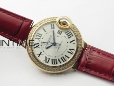 Ballon Bleu 33mm Diamonds Bezel RG K3F 1:1 Best Edition White Dial on Red Leather Strap A076