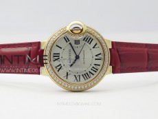 Ballon Bleu 33mm Diamonds Bezel RG K3F 1:1 Best Edition White Dial on Red Leather Strap A076