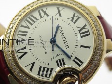 Ballon Bleu 33mm Diamonds Bezel RG K3F 1:1 Best Edition White Dial on Red Leather Strap A076