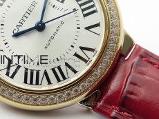 Ballon Bleu 33mm Diamonds Bezel RG K3F 1:1 Best Edition White Dial on Red Leather Strap A076