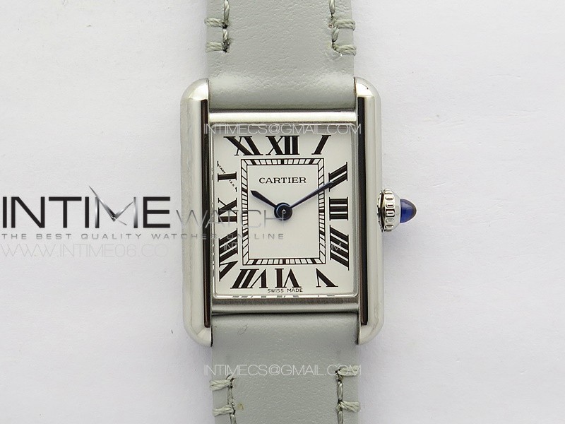 Tank Louis Ladies 22mm SS 8848F 1:1 Best Edition White Dial on Gray Leather Strap Ronda Quartz Tank Louis Ladies 22mm SS 8848F 1:1 Best Edition White Dial on Gray Leather Strap Ronda Quartz