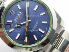 Milgauss 116400 GV Real Green Sapphire SS APSF 1:1 Best Edition Blue Dial on SS Bracelet A2824