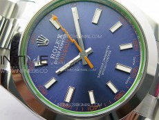 Milgauss 116400 GV Real Green Sapphire SS APSF 1:1 Best Edition Blue Dial on SS Bracelet A2824