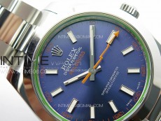 Milgauss 116400 GV Real Green Sapphire SS APSF 1:1 Best Edition Blue Dial on SS Bracelet A2824