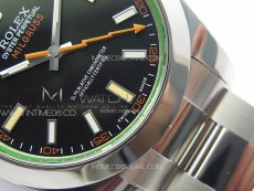 Milgauss 116400 GV Real Green Sapphire SS APSF 1:1 Best Edition Black Dial on SS Bracelet A2824
