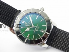 SuperOcean 42mm AB2010 SS B50 1:1 Best Edition Green Dial Black Ceramic Bezel on Black Rubber strap A2824