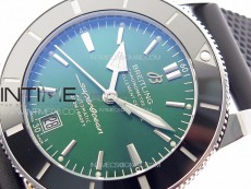 SuperOcean 42mm AB2010 SS B50 1:1 Best Edition Green Dial Black Ceramic Bezel on Black Rubber strap A2824