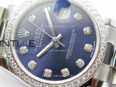 DateJust 31mm 178271 SS Crystal Bezel APSF Best Edition Blue Dial Crystal Markers on Oyster Bracelet A2824