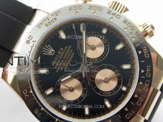 Daytona 116518LN RG APSF Black Dial Stick Markers On Rubber Strap Slim A7750 (same thickness as gen)