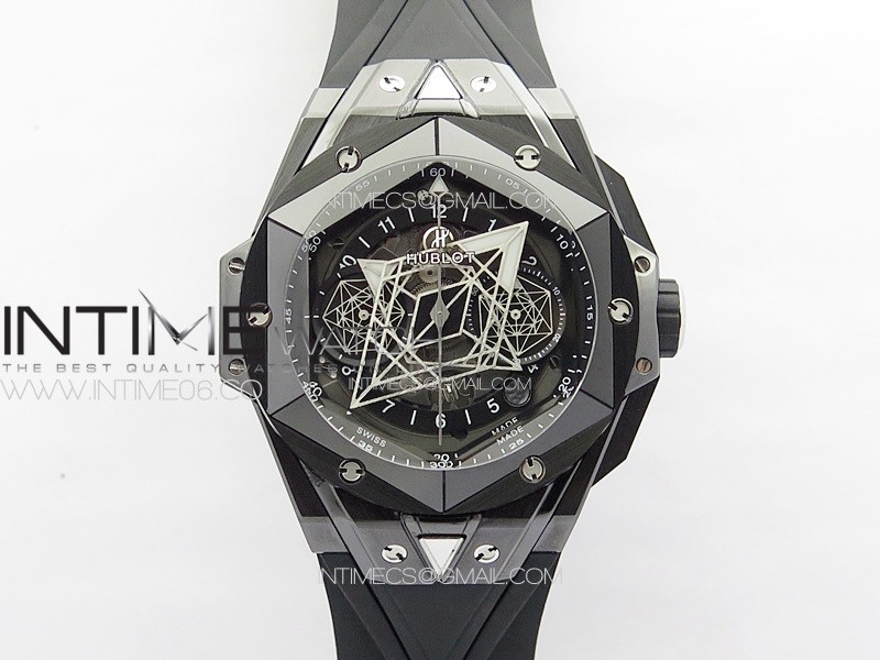 Big Bang Sang Bleu II Black Ceramic BBF Best Edition on Black Rubber Strap A1240