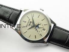 Annual Calendar Moonphase 5396 SS PPF 1:1 Best Edition White Dial on Black Leather Strap PPF324