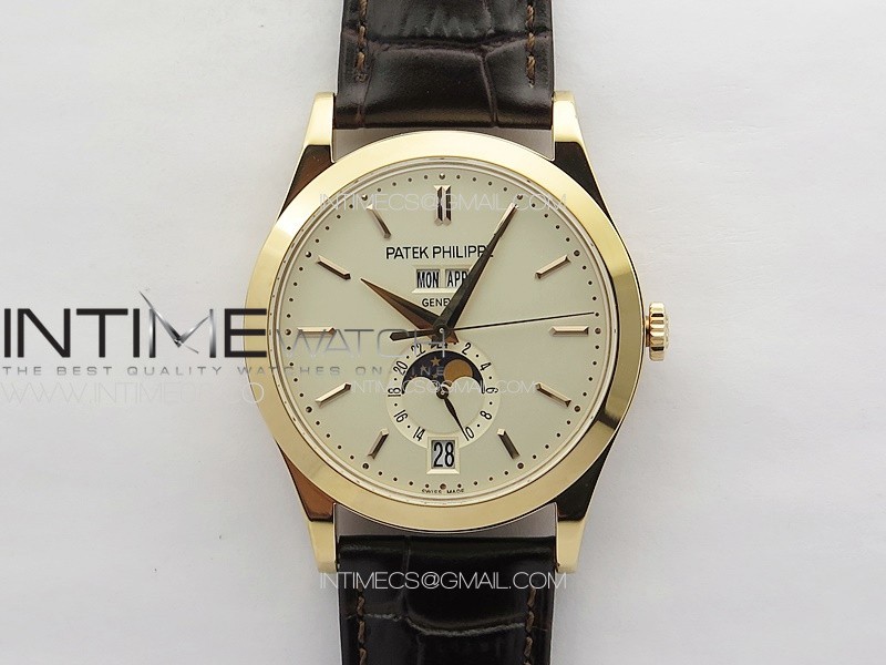 Annual Calendar Moonphase 5396 RG PPF 1:1 Best Edition White Sticks Dial on Brown Leather Strap PPF324