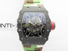 RM035-01 Forged Carbon Case KUF Best Edition Red Crown on Camouflage Rubber Strap MIYOTA8215