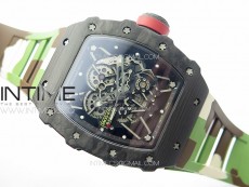 RM035-01 Forged Carbon Case KUF Best Edition Red Crown on Camouflage Rubber Strap MIYOTA8215