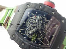 RM035-01 Forged Carbon Case KUF Best Edition Red Crown on Camouflage Rubber Strap MIYOTA8215