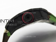 RM035-01 Forged Carbon Case KUF Best Edition Red Crown on Camouflage Rubber Strap MIYOTA8215