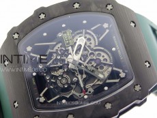 RM035-01 Forged Carbon Case KUF Best Edition Black Crown on Green Rubber Strap MIYOTA8215