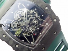 RM035-01 Forged Carbon Case KUF Best Edition Black Crown on Green Rubber Strap MIYOTA8215