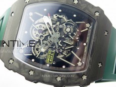 RM035-01 Forged Carbon Case KUF Best Edition Black Crown on Green Rubber Strap MIYOTA8215