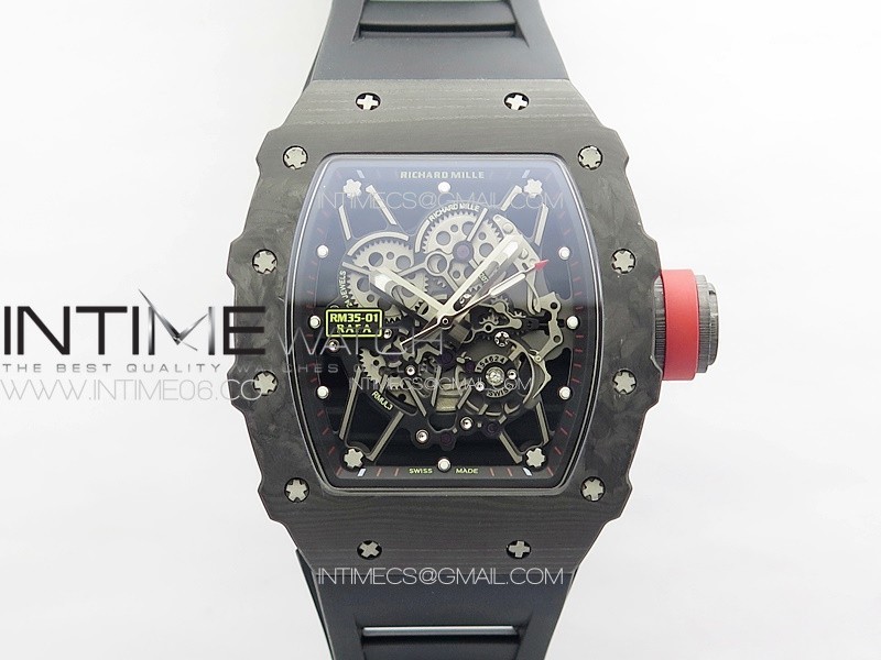 RM035-01 Forged Carbon Case KUF Best Edition Red Crown on Black Rubber Strap MIYOTA8215