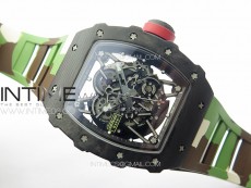 RM035-02 Forged Carbon Case KUF Best Edition Red Crown on Camouflage Rubber Strap MIYOTA8215