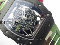 RM035-02 Forged Carbon Case KUF Best Edition Red Crown on Camouflage Rubber Strap MIYOTA8215
